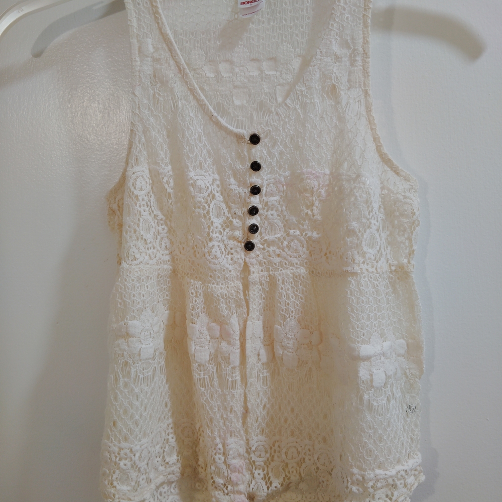 BONGO Cream Lace Button-Front Blouse